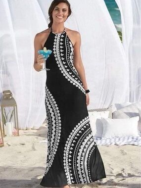 Venus Black and White Strappy Maxi Dress